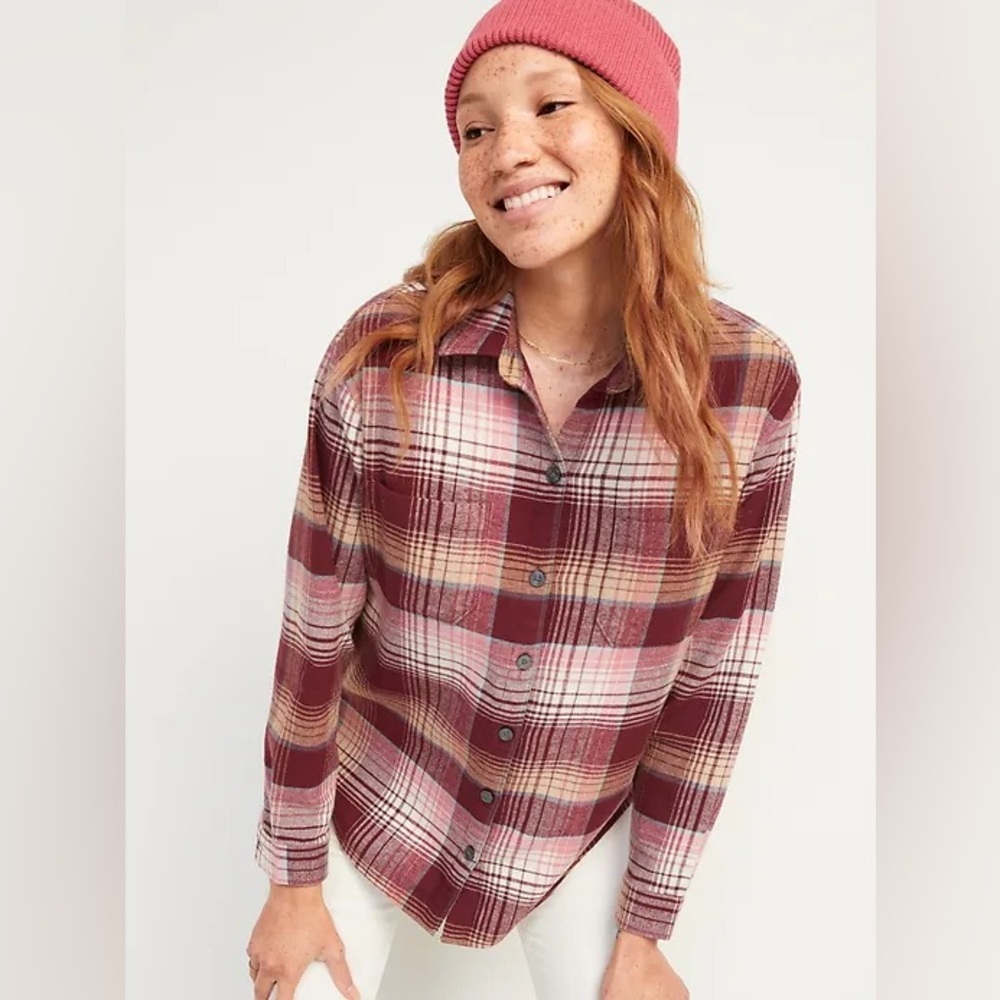 Old Navy Burgundy and Pink Plaid Shirt 100% Cotton